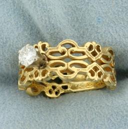 Unique 1/5ct Diamond Solitaire Cut Out Design Ring In 18k Yellow Gold