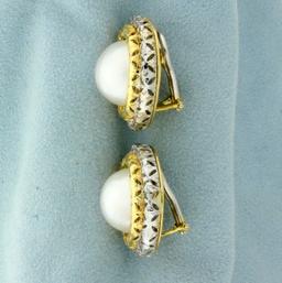 Mabe Pearl Clip On Statement Earrings In 18k Yellow And White Gold