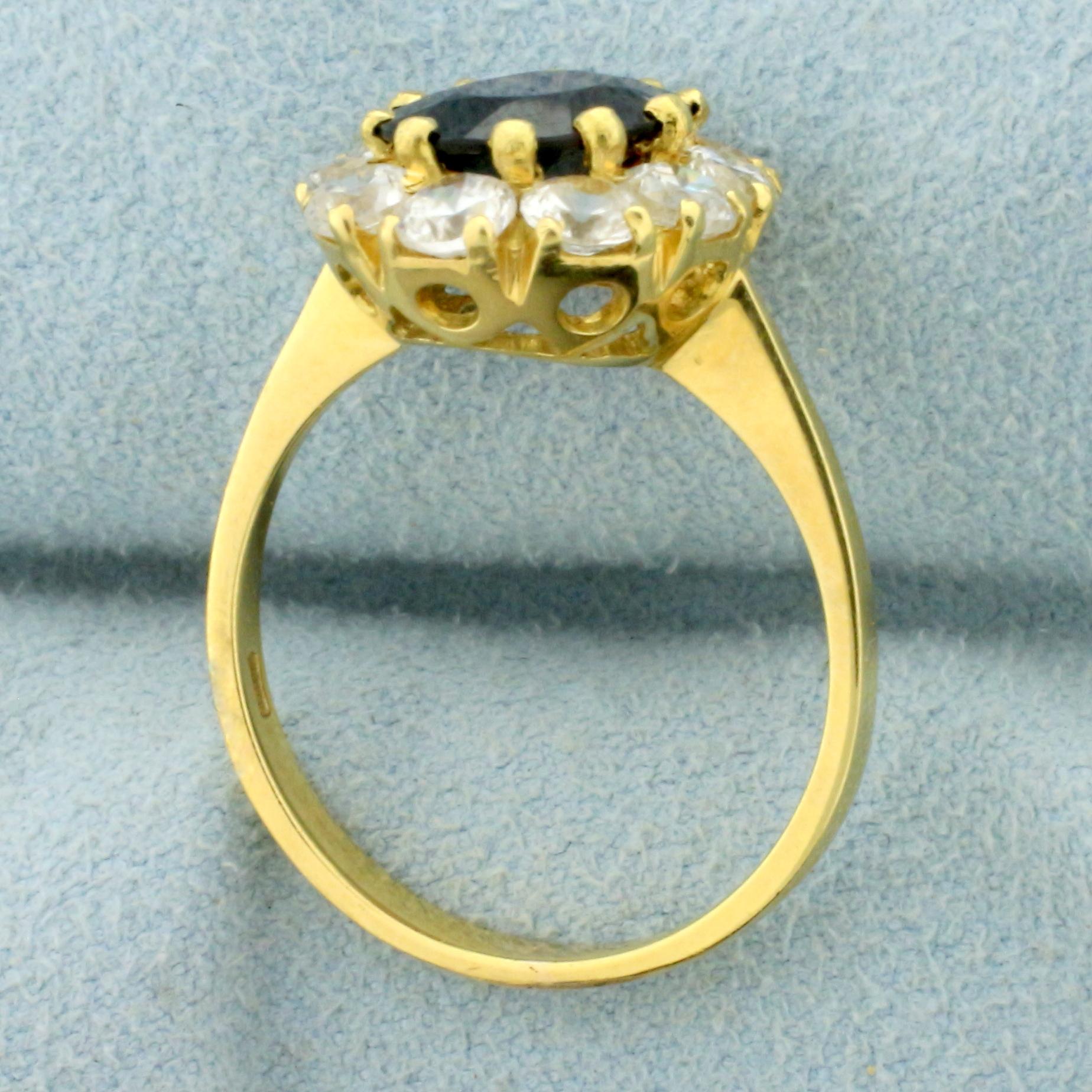 4.5ct Tw Garnet And Cz Flower Ring In 18k Yellow Gold