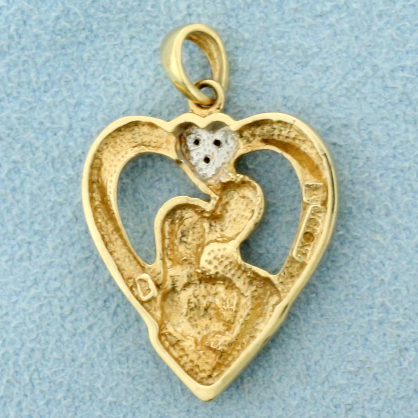 Lovers Diamond Heart Pendant In 10k Yellow Gold