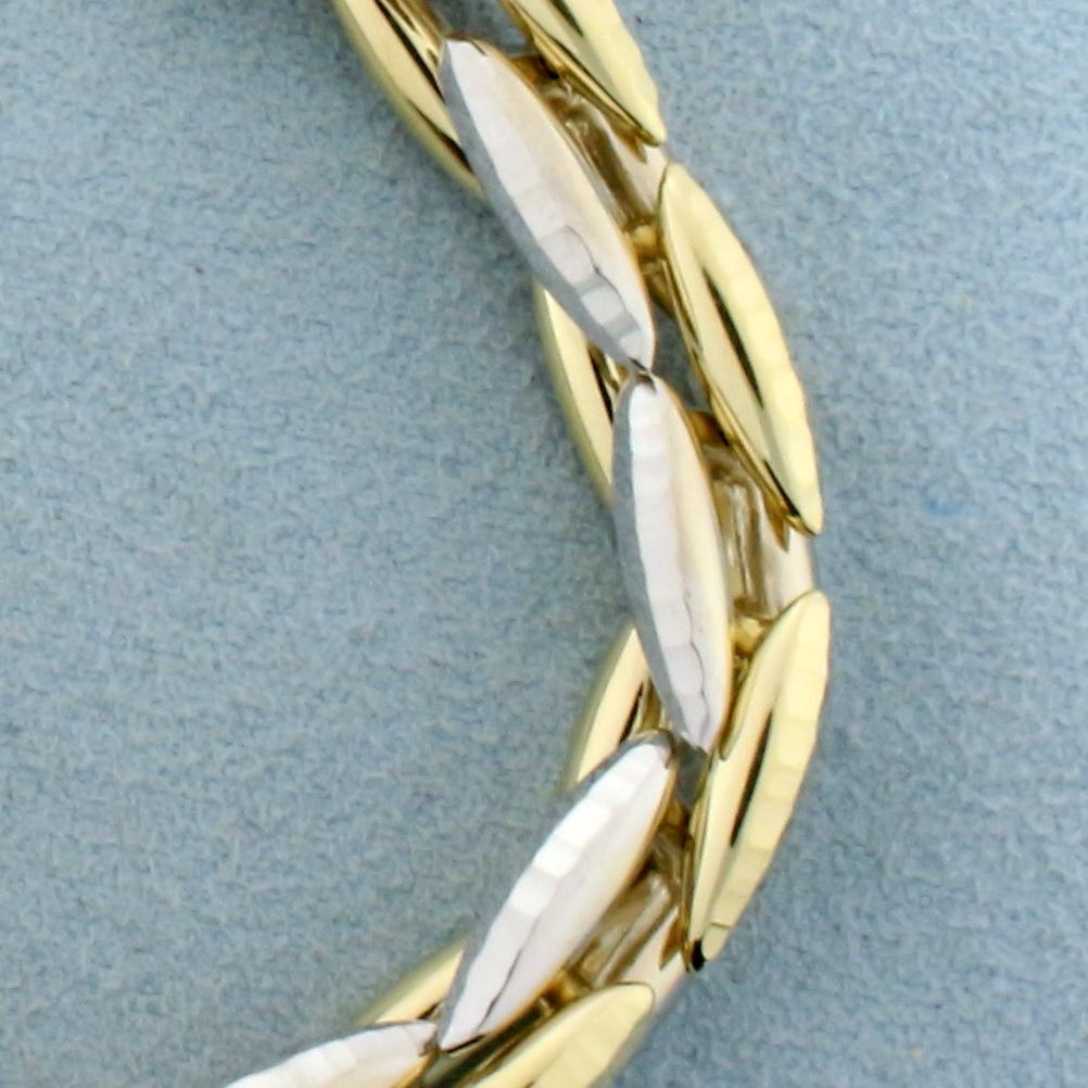 Two Tone Diamond Cut Geometric Link Bracelet In 14k Yellow And White Gold