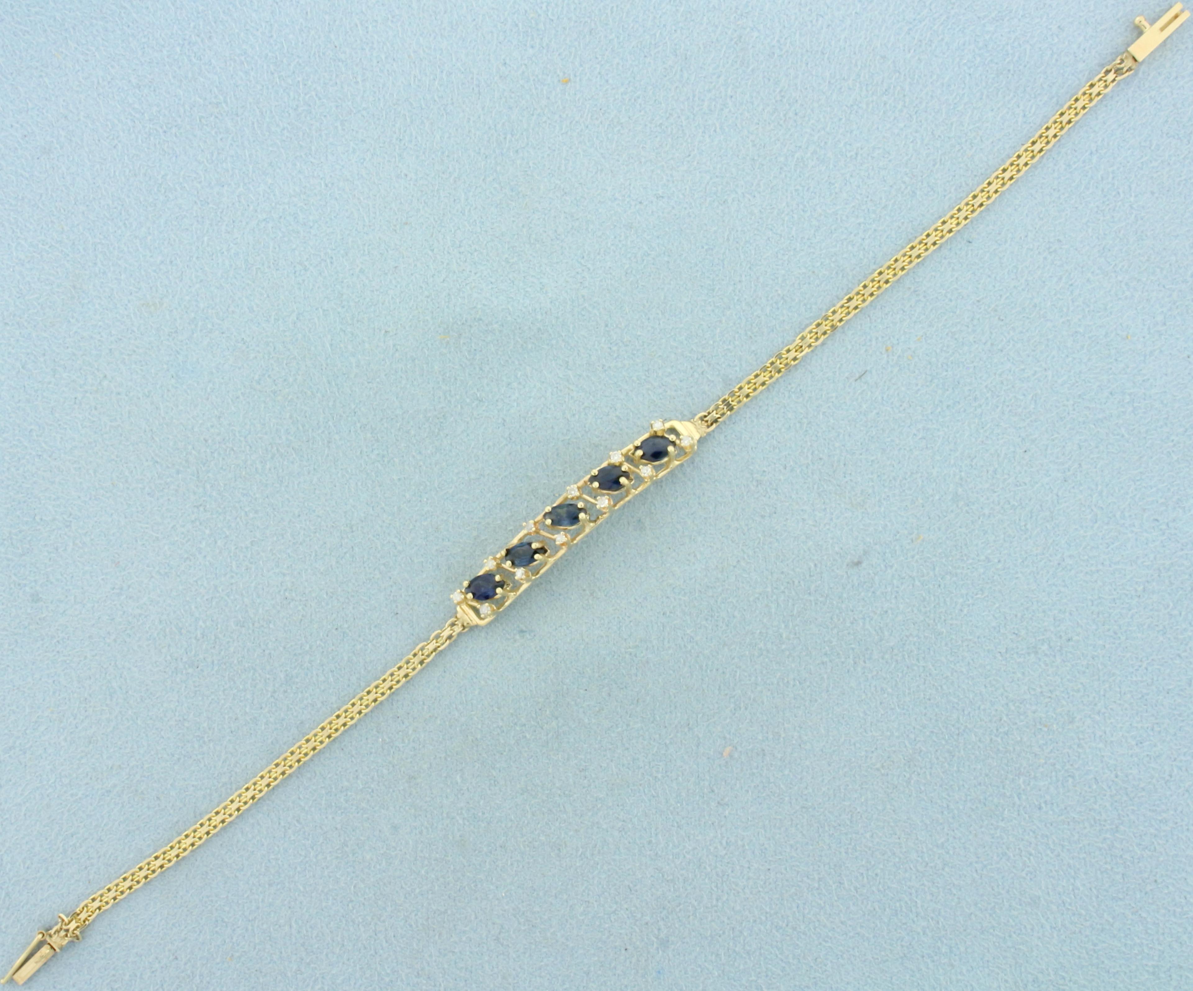 Sapphire And Diamond Bar Bracelet In 14k Yellow Gold