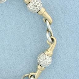 Golf Ball Link Chain Bracelet In 14k Yellow Gold And Sterling Silver