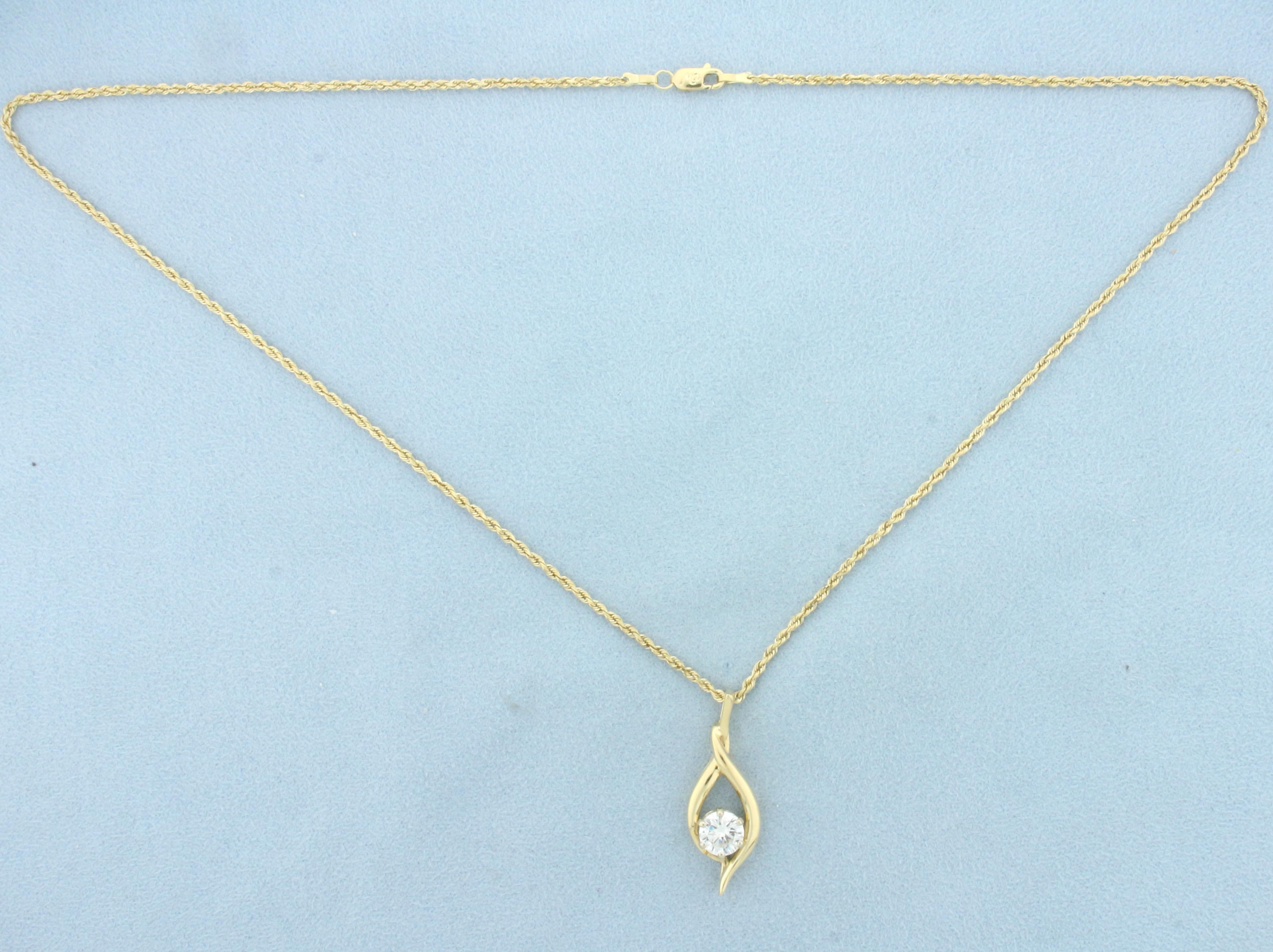 1ct Solitaire Diamond Necklace In 14k Yellow Gold