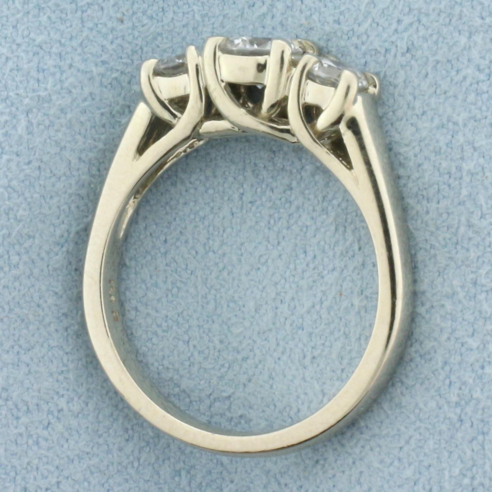 Cz Three Stone Wedding Ring In 14k White Gold
