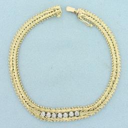 Diamond Designer Link Bracelet In 14k Yellow Gold
