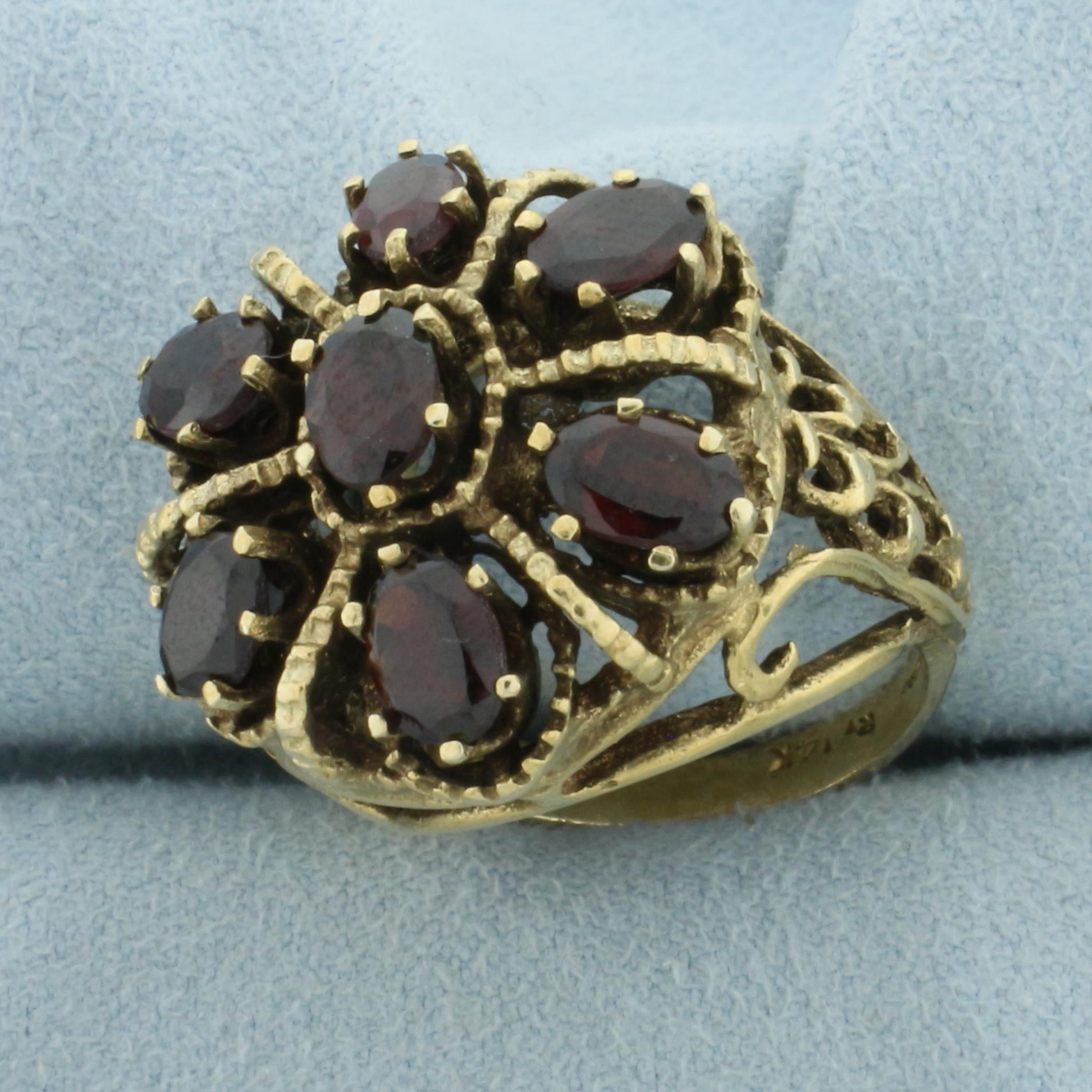 Garnet Cluster Victorian Revival Ring In 14k Yellow Gold