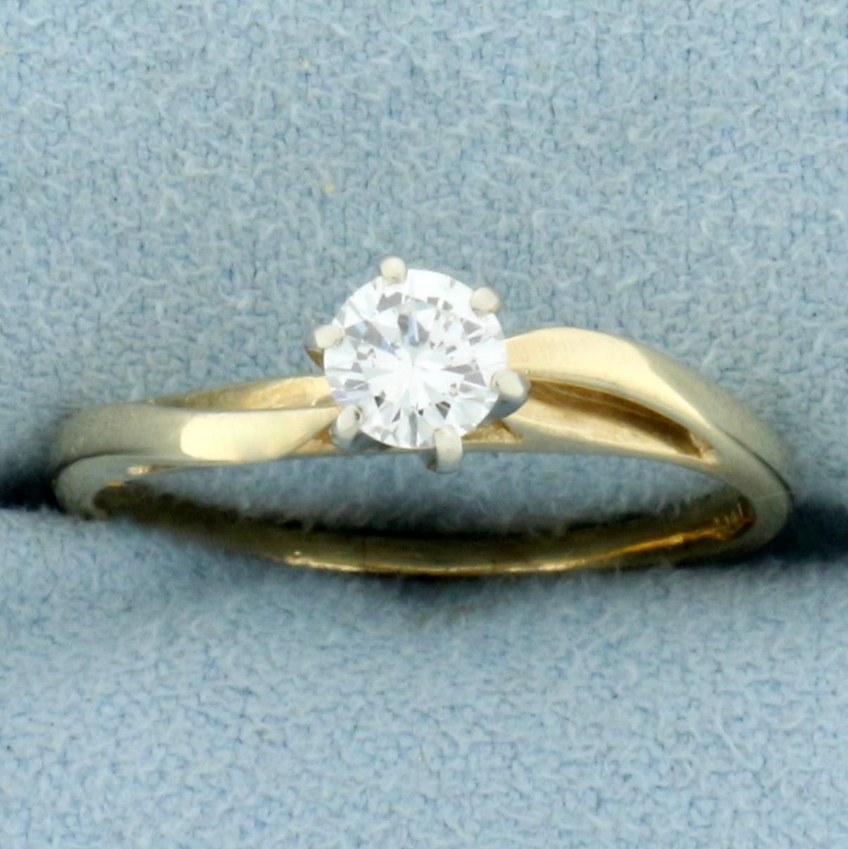 Solitaire Diamond Swirl Design Engagement Ring In 14k Yellow Gold