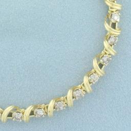 Designer Diamond Wrapped Ribbon Design Tennis Bracelet In 14k Yellow Gold