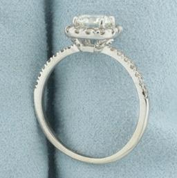 Diamond Halo Engagement Ring In 14k White Gold