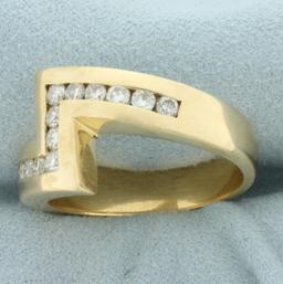 Mens Diamond Lightning Bolt Design Ring In 14k Yellow Gold