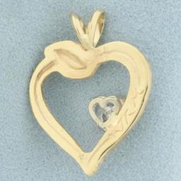 Heart Shaped Diamond Pendant In 14k Yellow Gold
