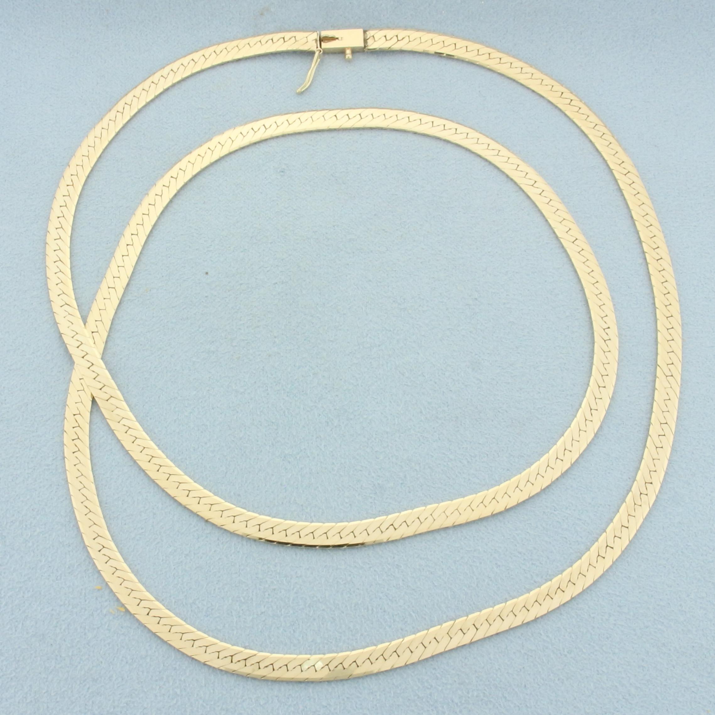 24 Inch Herringbone Chain Necklace In 14k Yellow Gold