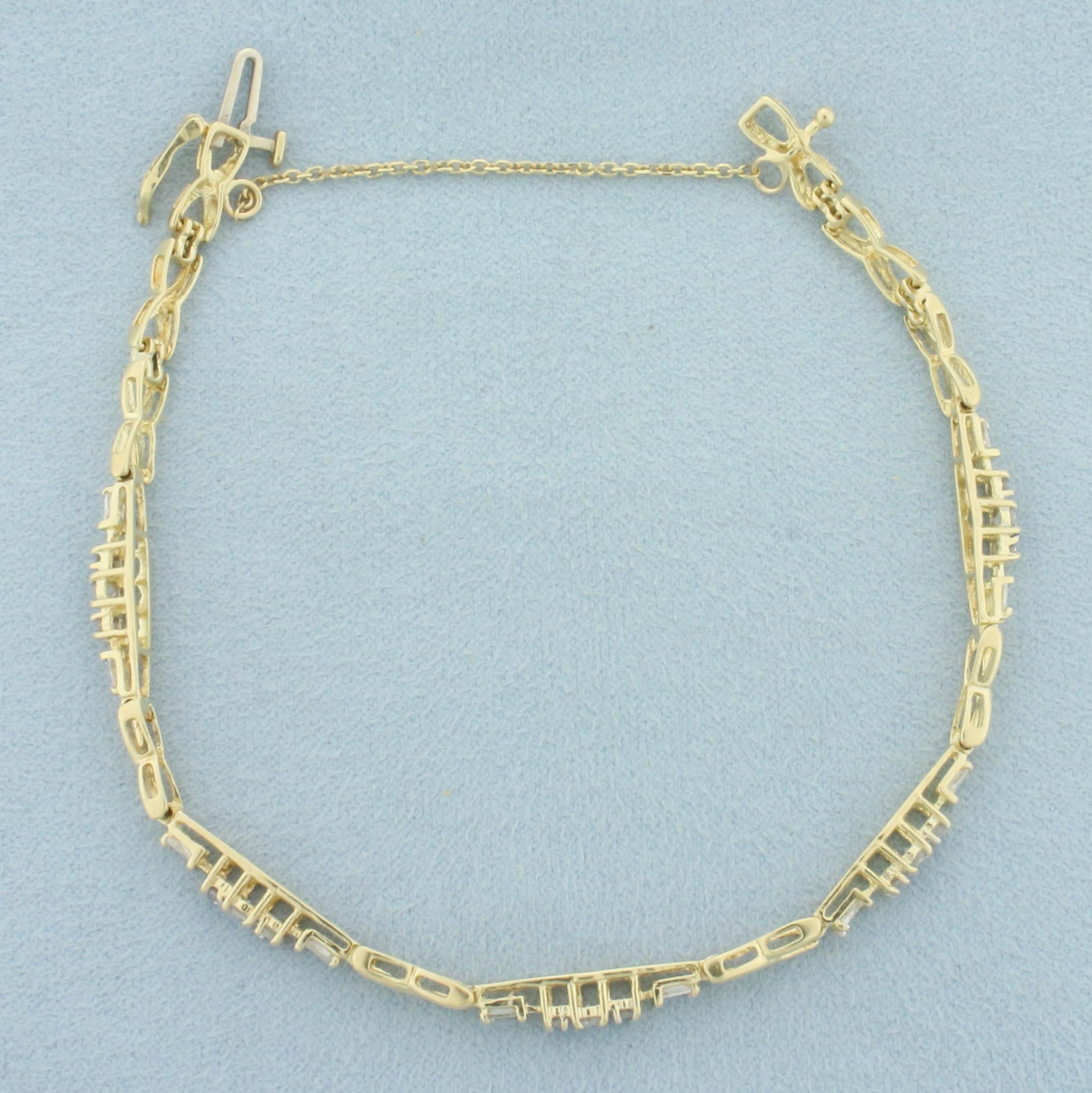 Baguette And Round Diamond Bracelet In 14k Yellow Gold