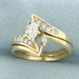 Marquise Diamond Bypass Engagement Wedding Ring In 14k Yellow Gold