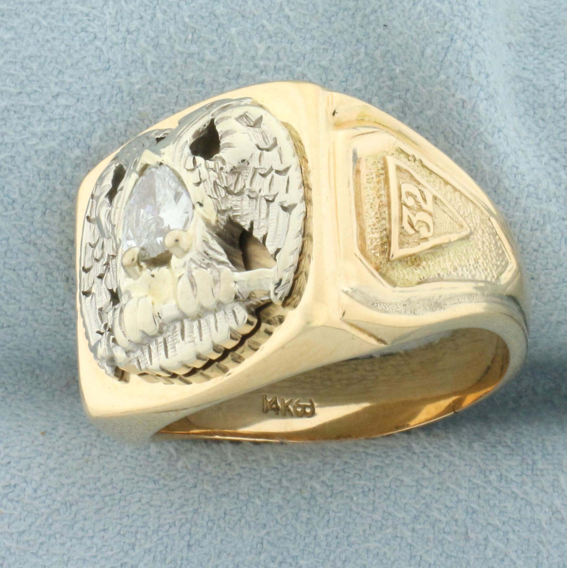 Diamond Mason 32nd Degree Scottish Rite Ring In 14k Yellow Gold