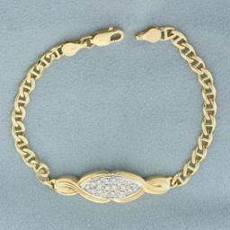 Diamond Anchor Link Bracelet In 10k Yellow Gold