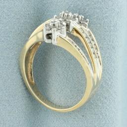 Flower Design Diamond Ring In 10k Yellow Gold