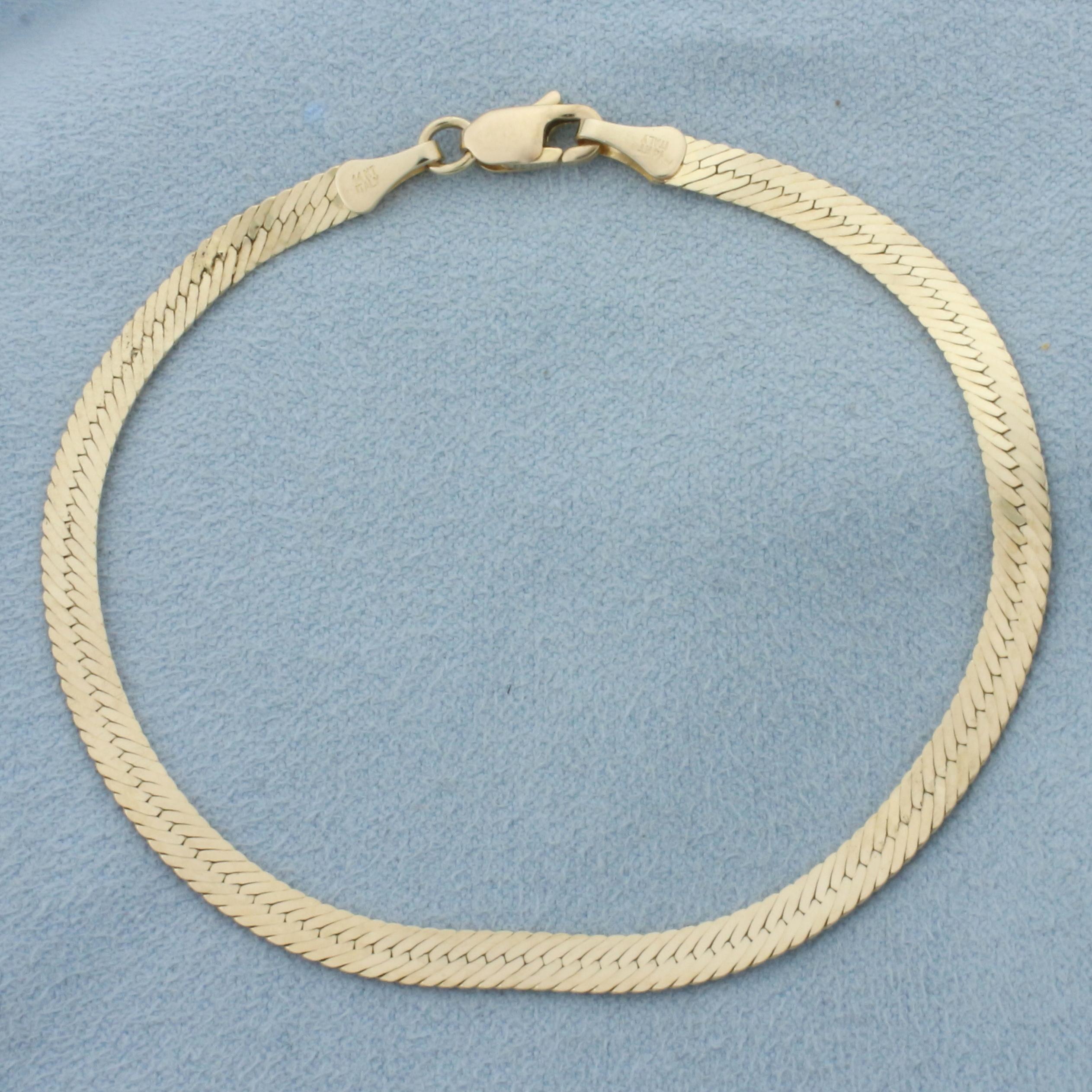 Reversible Herringbone Bracelet In 14k Yellow Gold