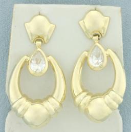 Cz Dangle Doorknocker Earrings In 14k Yellow Gold