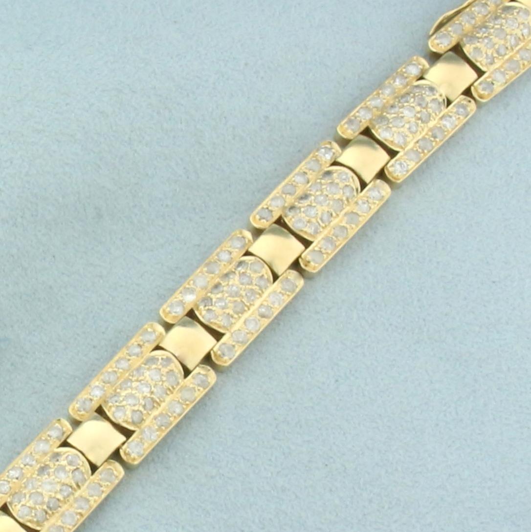 3ct Diamond Track Link Bracelet In 14k Yellow Gold