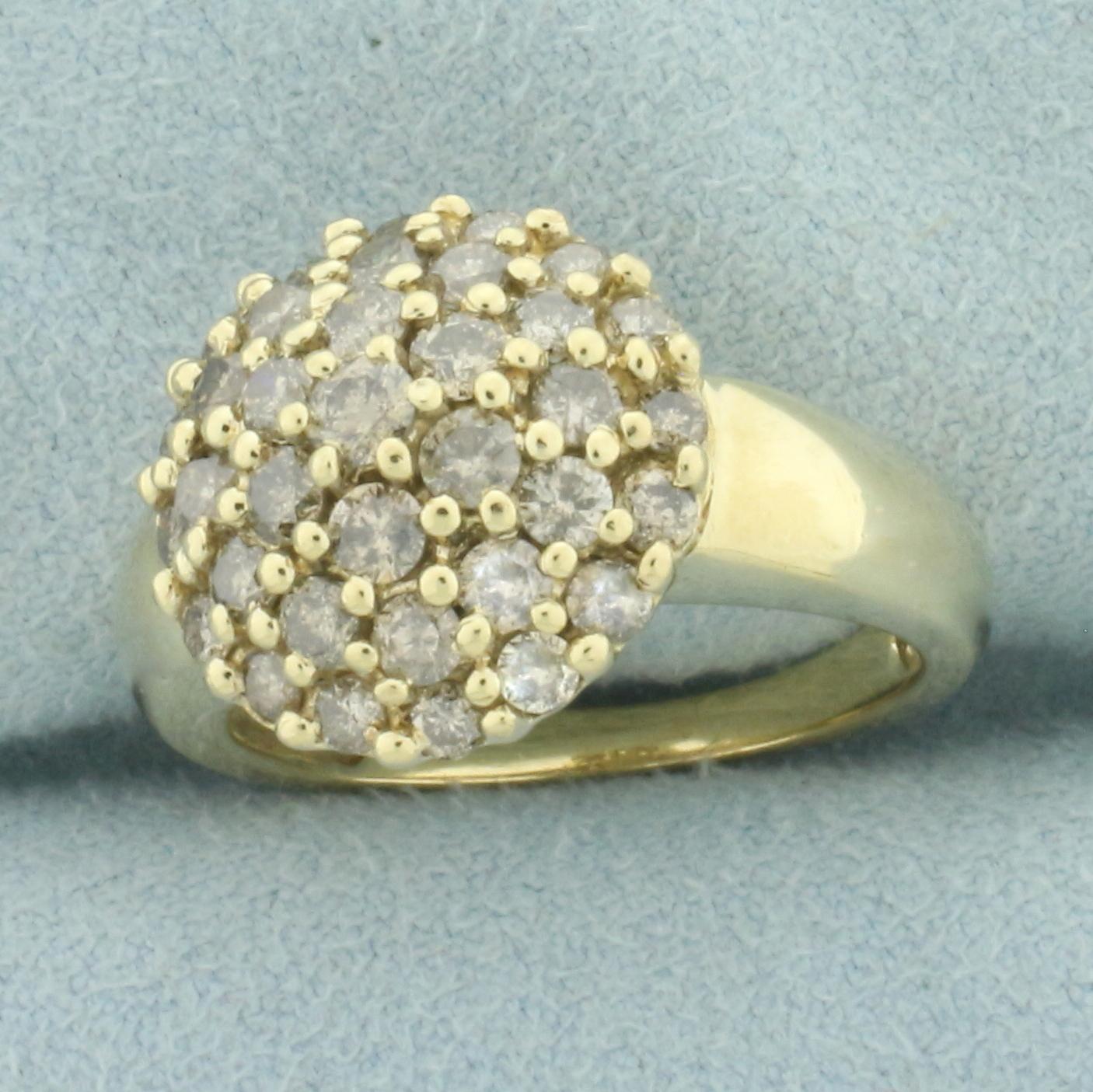 Champagne Diamond Cluster Ring In 10k Yellow Gold