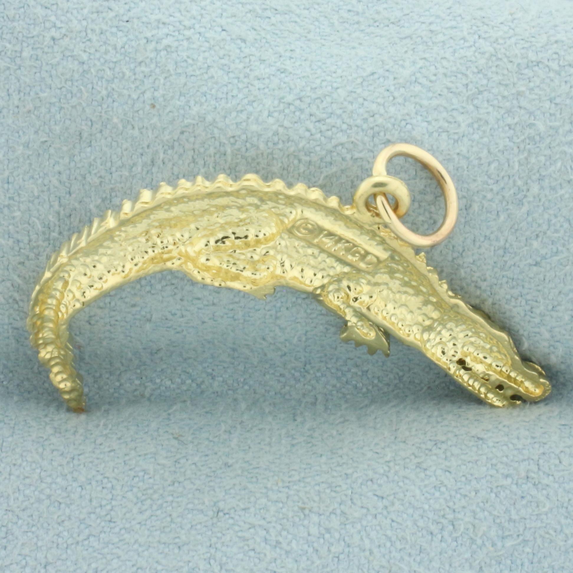 Vintage Gator Charm Pendant In 14k Yellow Gold