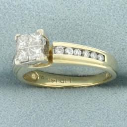 Invisible Set Diamond Engagement Ring In 14k Yellow Gold