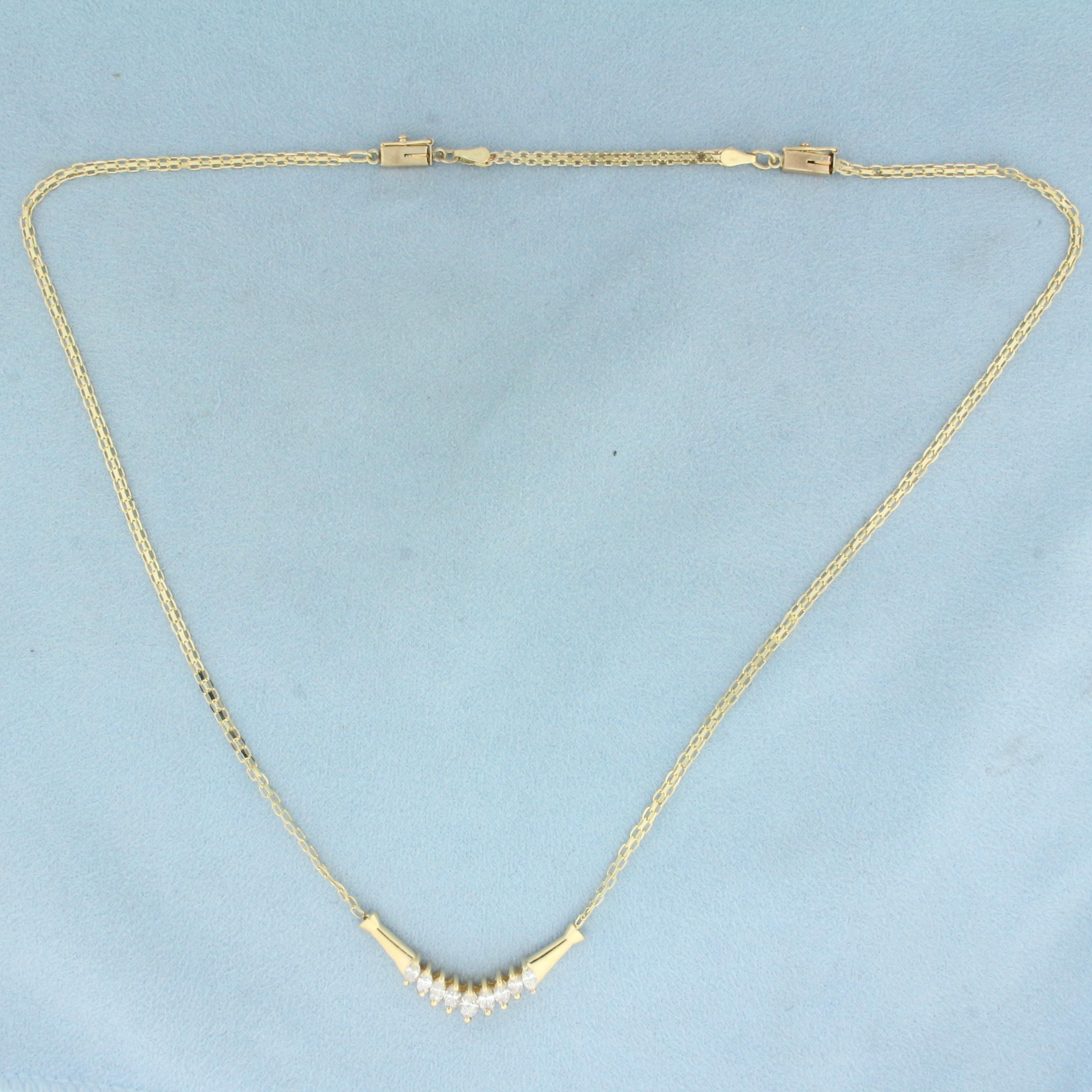 Marquise Diamond Adjustable Length Necklace In 14k Yellow Gold