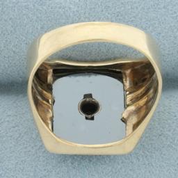 Mens Hematite And Diamond Signet Ring In 10k Yellow Gold
