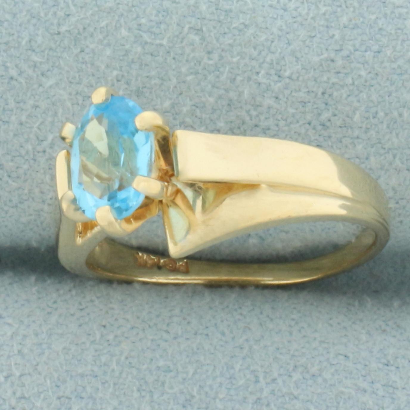 Blue Topaz Solitaire Ring In 14k Yellow Gold
