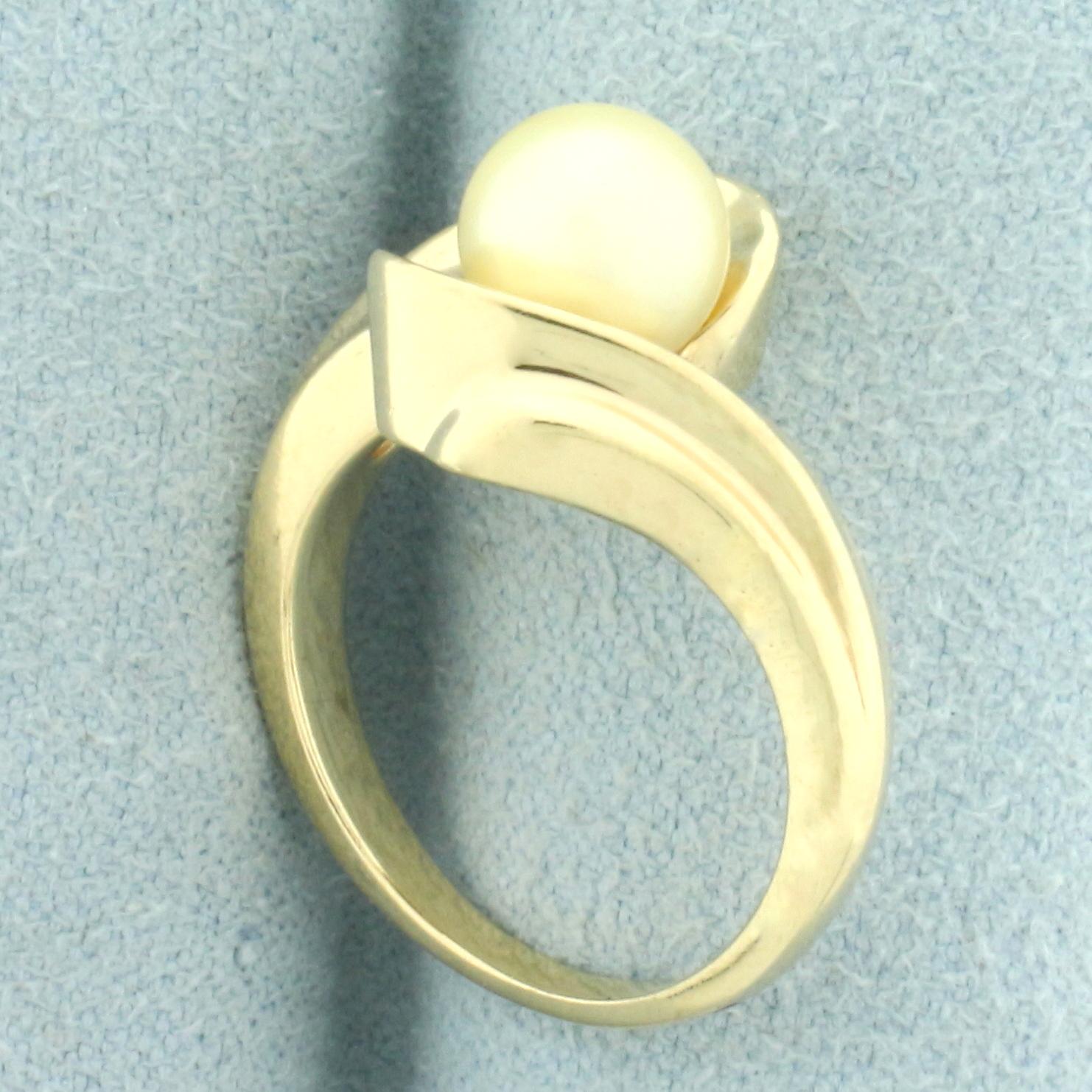 Cultured Akoya Pearl Bypass Ring In 14k Yellow Gold