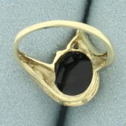 Black Tourmaline And Diamond Ring In 10k Yellow Gold