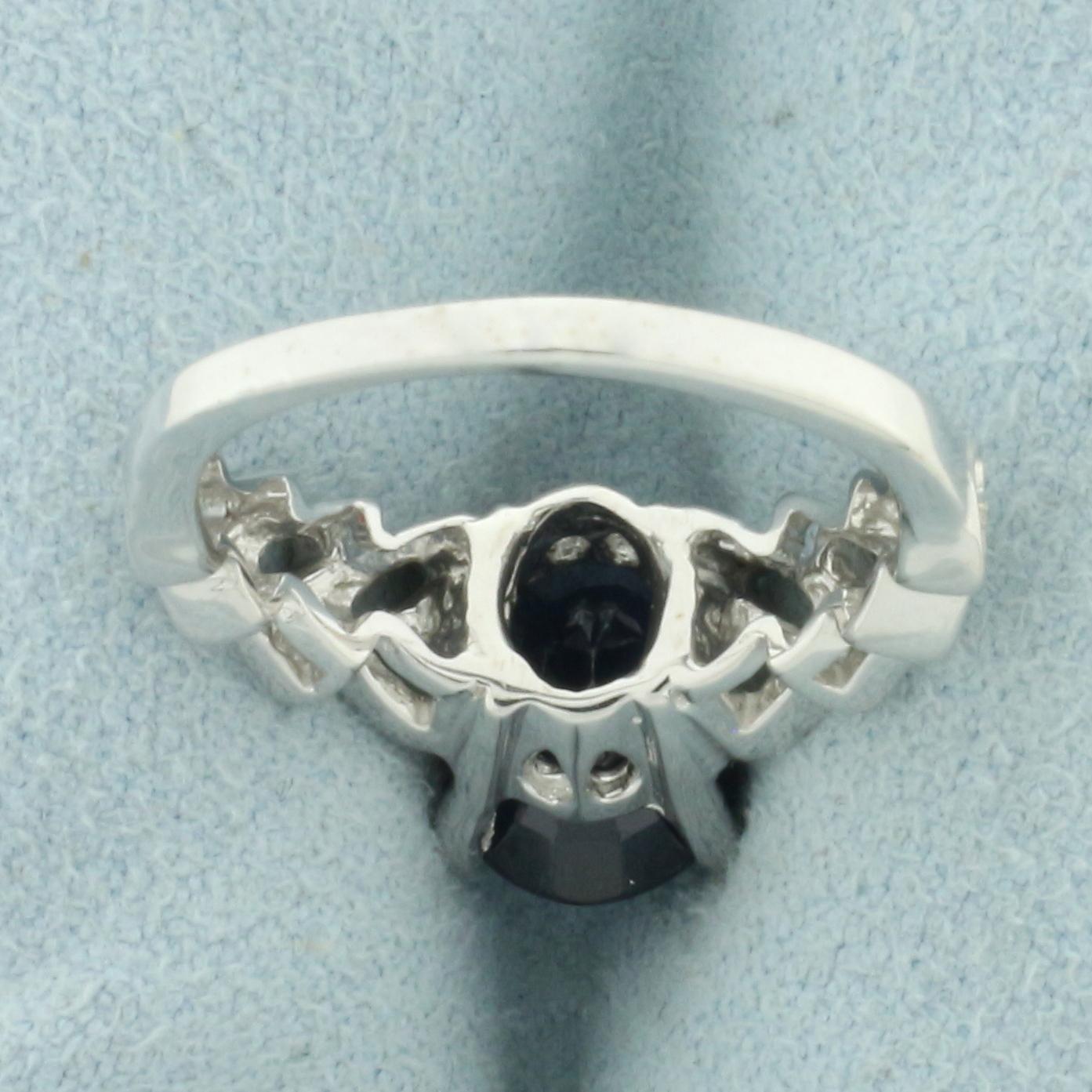 Sapphire Heart Design Ring In 14k White Gold