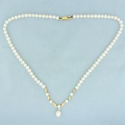 Mikura Pearl And Diamond Necklace In 18k Yellow Gold