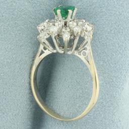 Untreated Emerald And Diamond Starburst Flower Ring In 18k Yellow And White Gold