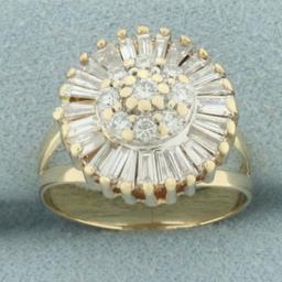 Diamond Target Design Split Shank Ring In 14k Yellow Gold