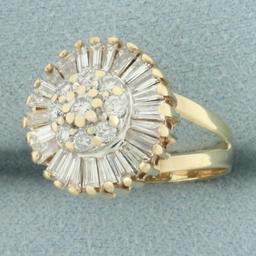 Diamond Target Design Split Shank Ring In 14k Yellow Gold