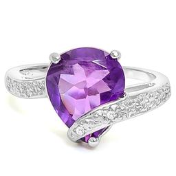 3d 4ctw Pear Cut Amethyst & Diamond Ring In Platinum Over Sterling Silver