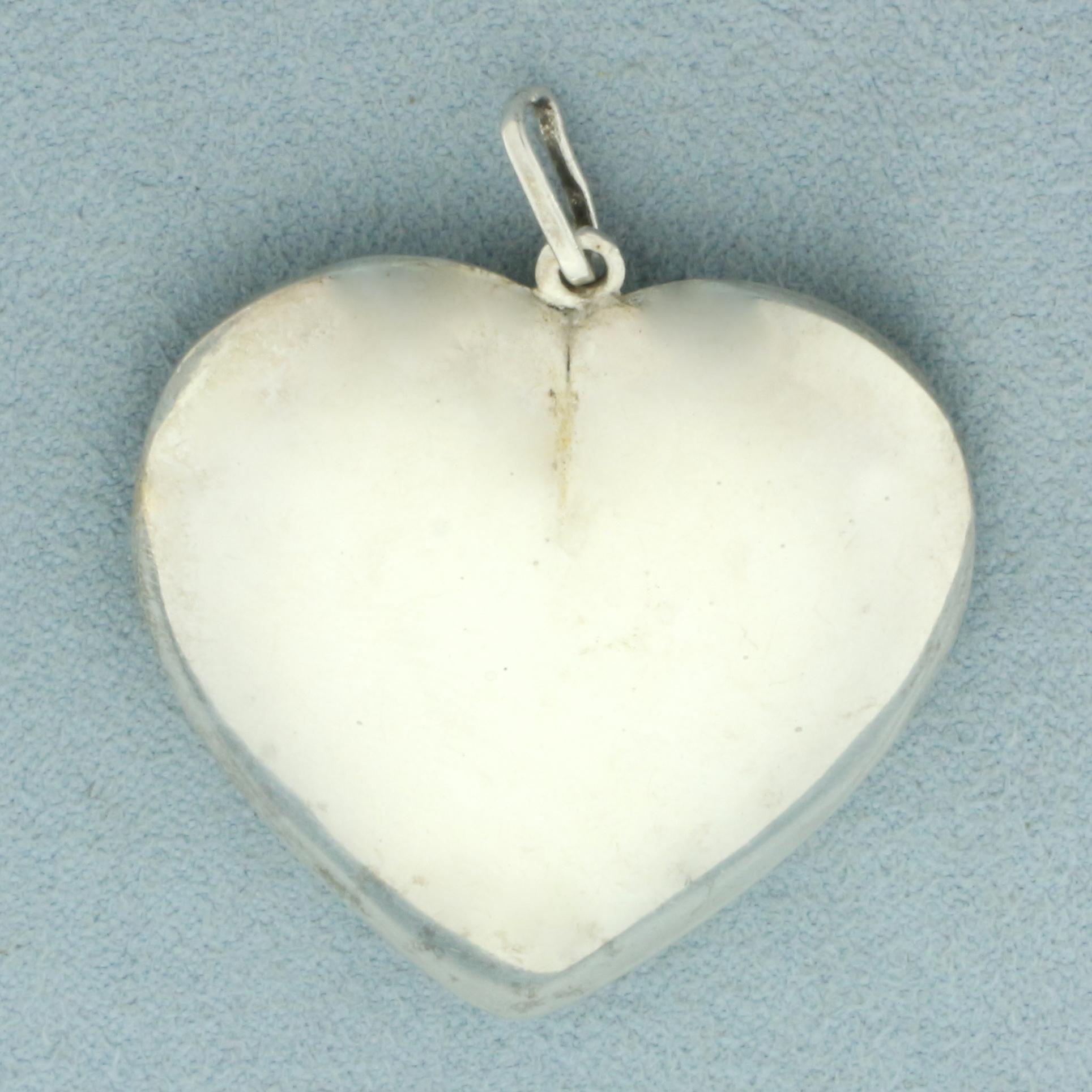 Large Puffy Heart Pendant In Sterling Silver