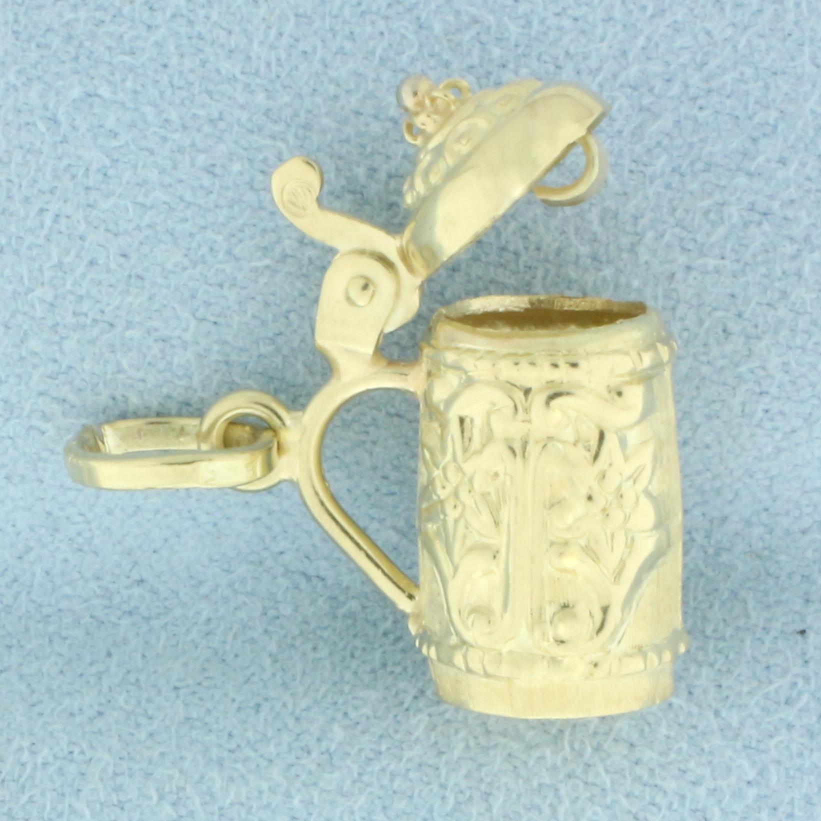 Mechanical Beer Stein Charm Or Pendant In 14k Yellow Gold