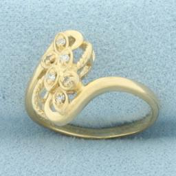 Diamond Leaf Nature Design Ring In 14k Yellow Gold