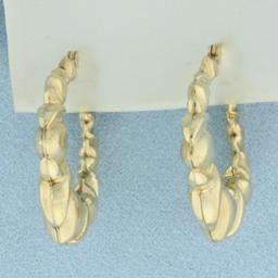 Vintage Puffy Heart Hoop Earrings In 10k Yellow Gold