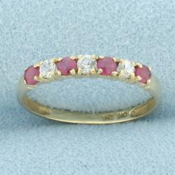 Ruby And Diamond Band Ring In 10k Yellow Gold