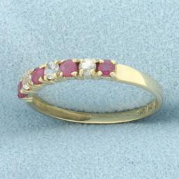 Ruby And Diamond Band Ring In 10k Yellow Gold