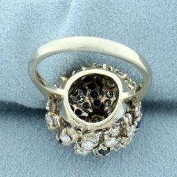 Vintage Cactus Design 2 1/2ct Tw Diamond And Sapphire Ring In 14k White Gold