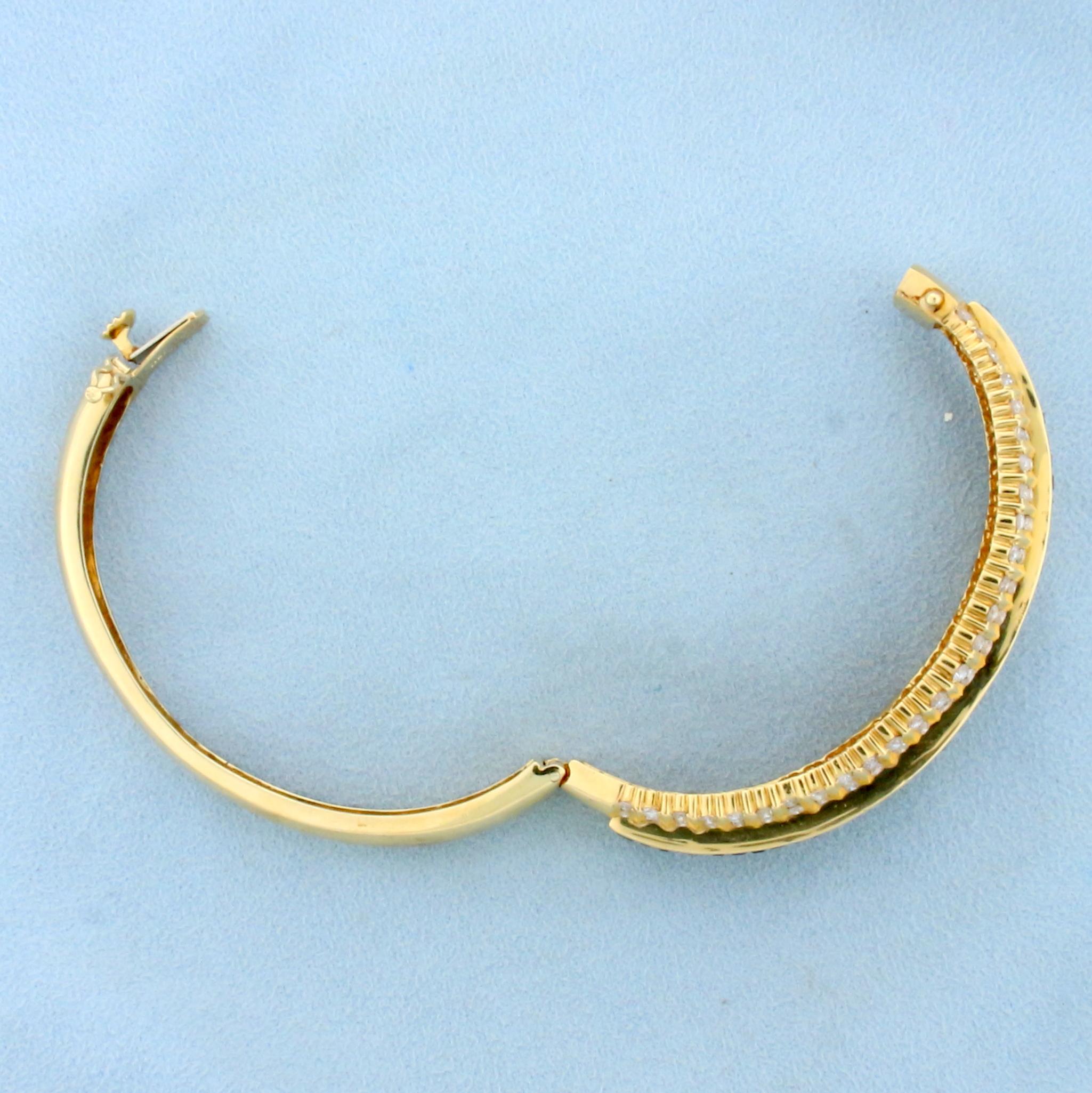 Designer 5ct Tw Natural Sapphire And Diamond Bangle Bracelet In 18k Yellow Gold