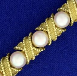 Designer Akoya Pearl Bracelet In 18k Yellow Gold