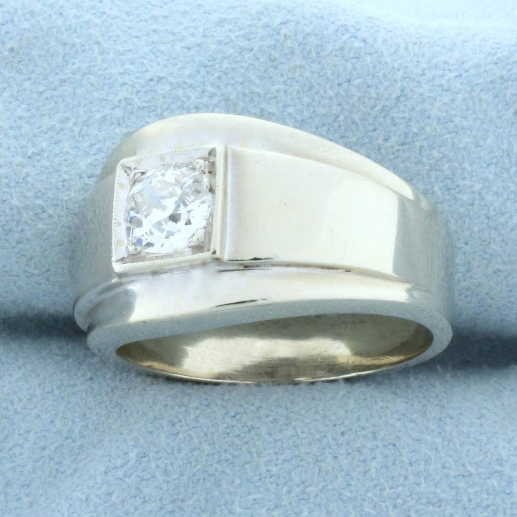 Antique Old European Cut 2/3ct Solitaire Diamond Ring In 14k White Gold
