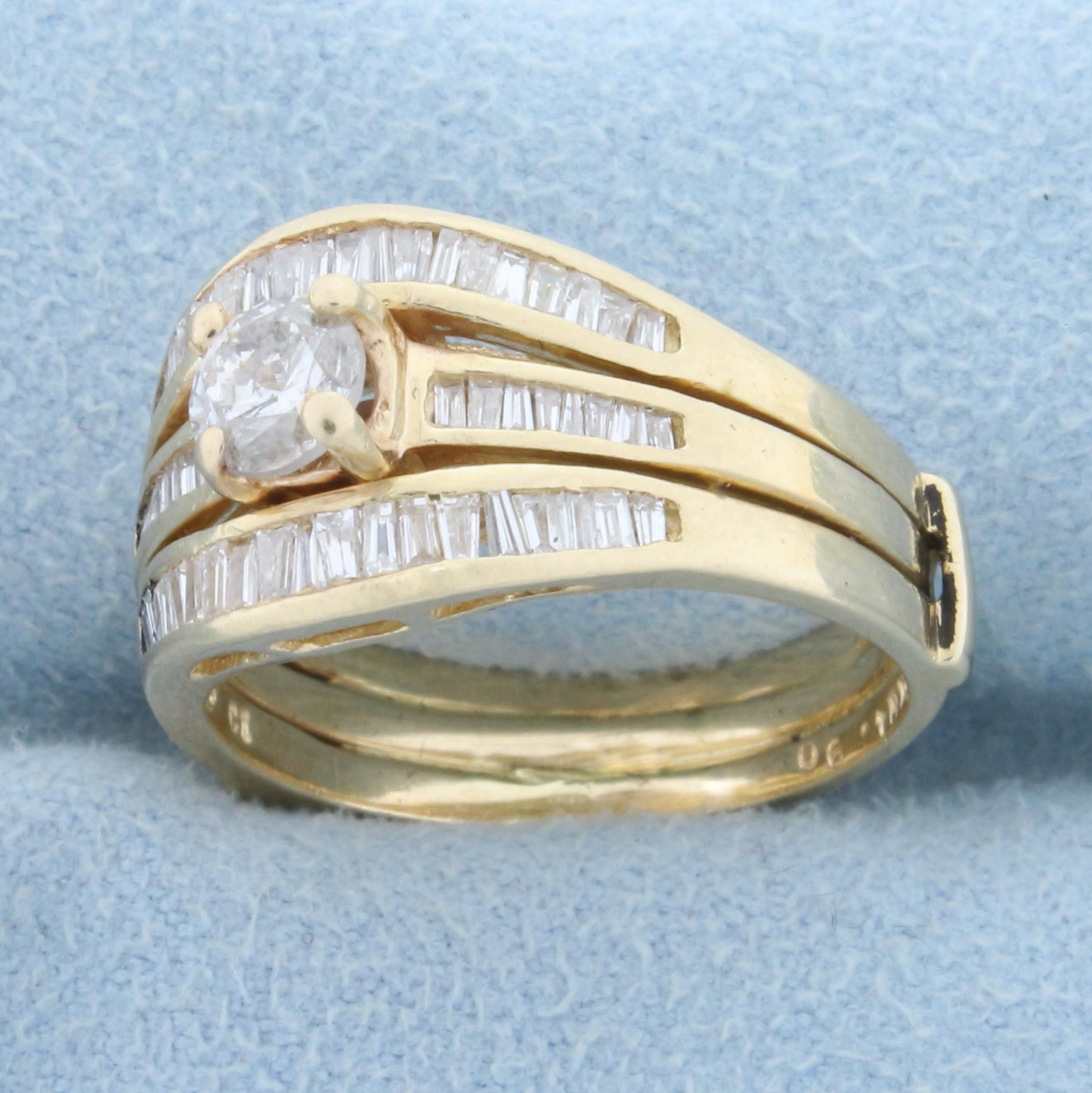Almost 1ct Tw Baguette And Round Diamond Engagement Ring In 14k Yellow Gold